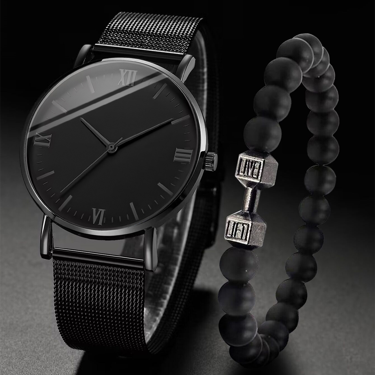 Stainless Mesh Band - 2PCS Herrenuhr Mode Roma Quarzuhren Stahl