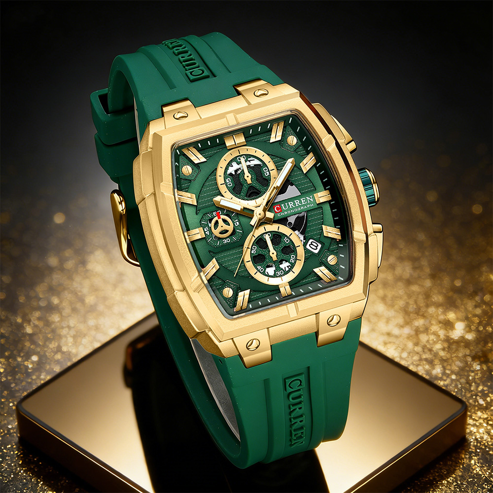 Accessories With Watch - CURREN Luxus-Vintage-Uhr für Herren, Sport-Chronograph, Quarz-Armbanduhr