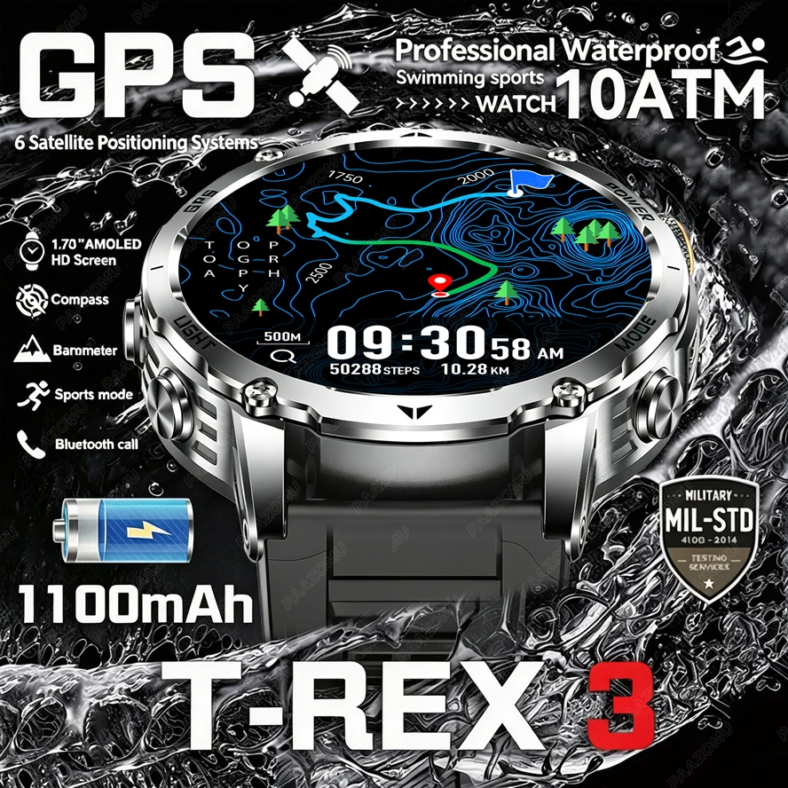 Smartwatch M Active - T-Rex 3 Militärische Smartwatch 1100mAh Akku