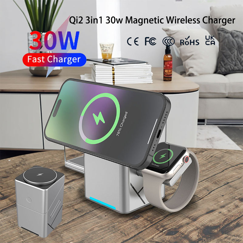 Wireless Charger Watch - 15W Touch-Drehbares Magnetisches Multifunktionales 3-in-1 Kabelloses