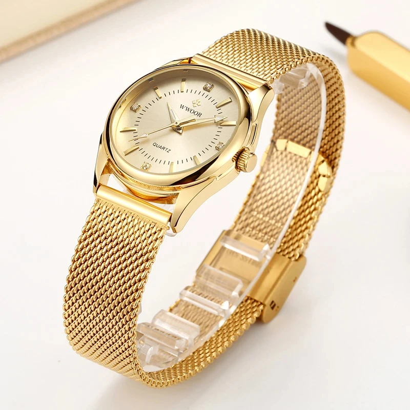 Stainless Mesh Band - WWOOR Luxus Marke Kleid Gold Uhr