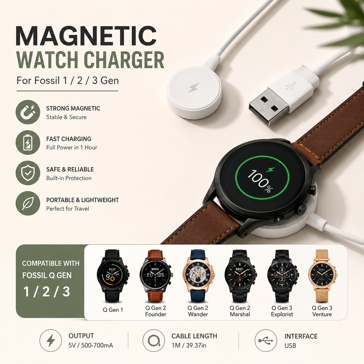 USB-Uhrenladegerät-Adapter, Sm – Fossil Smartwatch Accessories Bewertung und Preis