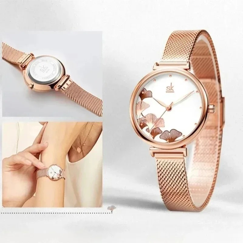 Luxus Damen Uhr mit Ginkgo-Mot – Stainless Mesh Band Bewertung und Preis